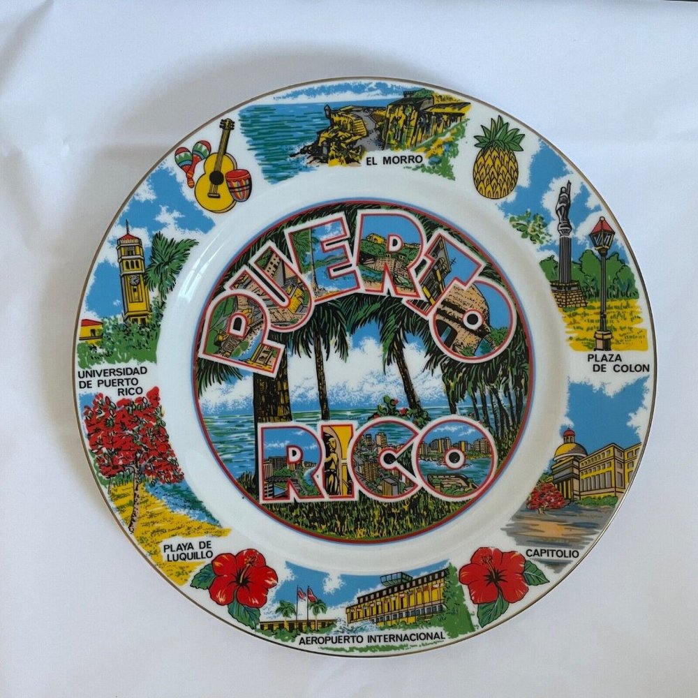Vintage 70s Souvenir Plate Puerto Rico Platter Retro Hawaiian wall décor